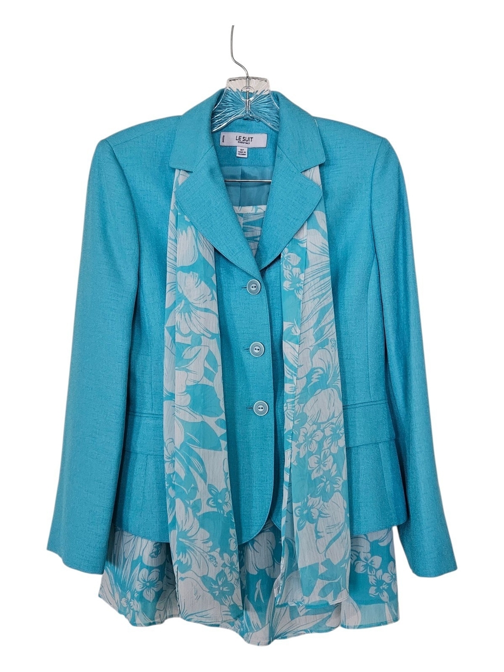 Le Suit Women's Turquoise Blue Blazer with Floral Scarf 6P
